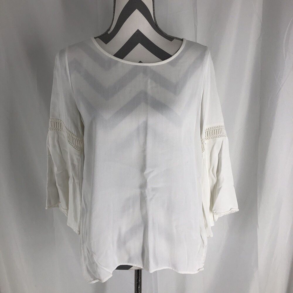 Pleione Bell Sleeve Blouse Small White Women